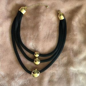 Gold & Woven Black Metal Layered Necklace